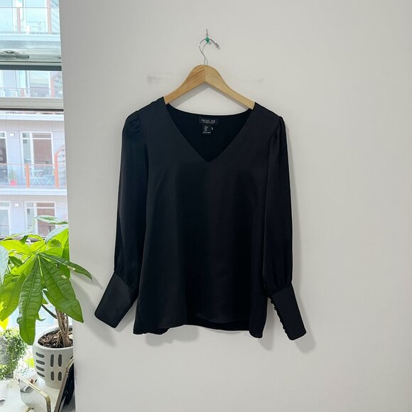 Rachel Zoe Tops - Rachel Zoe Black Silky V Neck Blouse Size Small